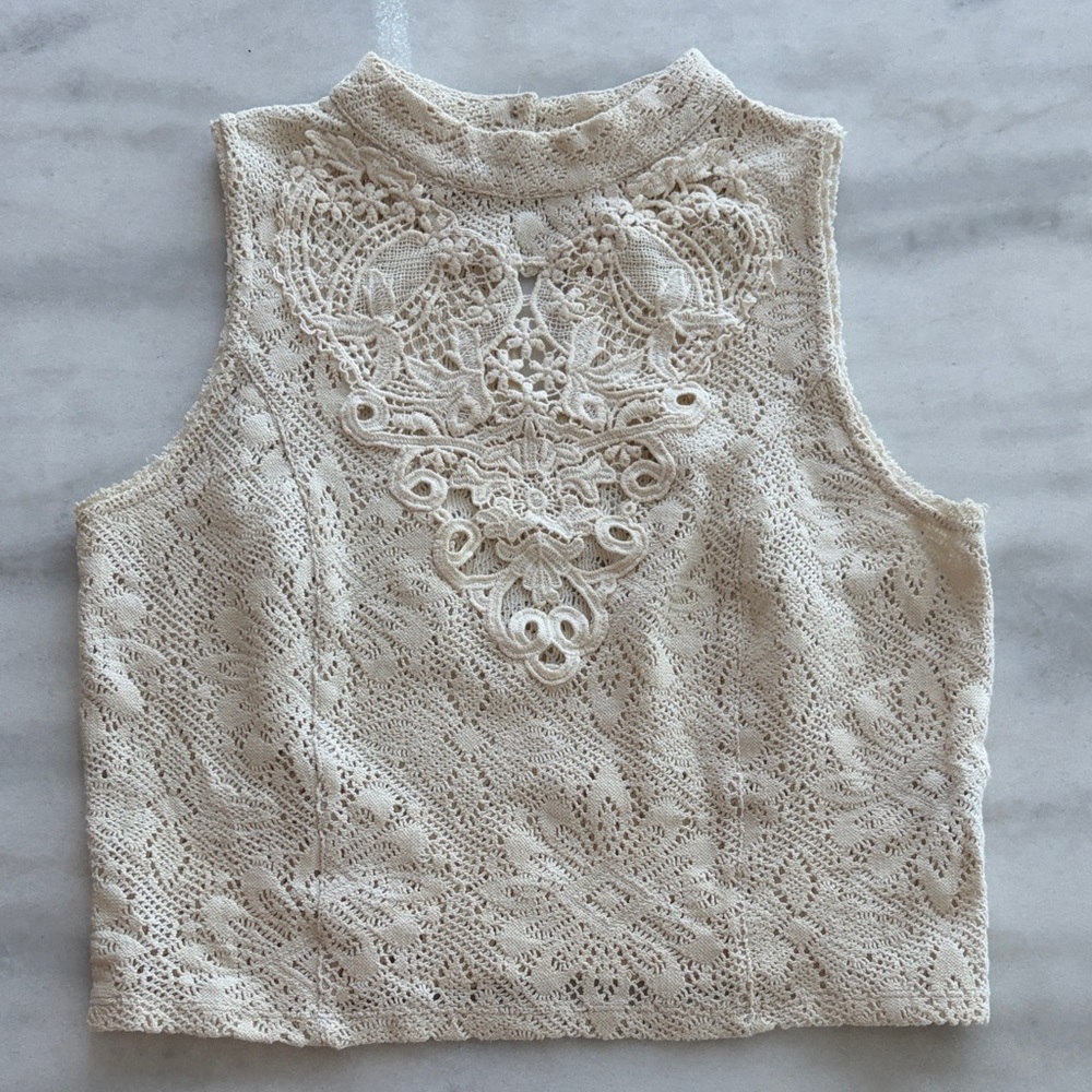 Free People Elegant Cream Lace Sleeveless Crop Top